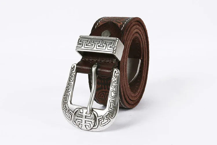 Men's Genuine Rodeo Leather Belt with Silver Buckle
