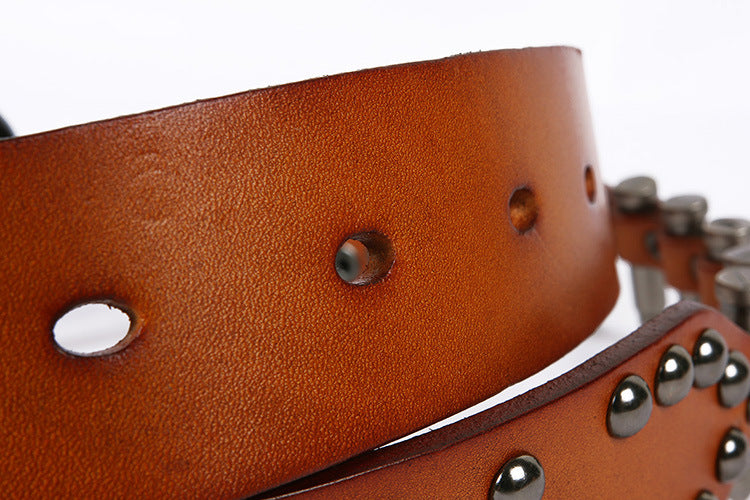 Western Leather Bullet Belt with Studded Punk
