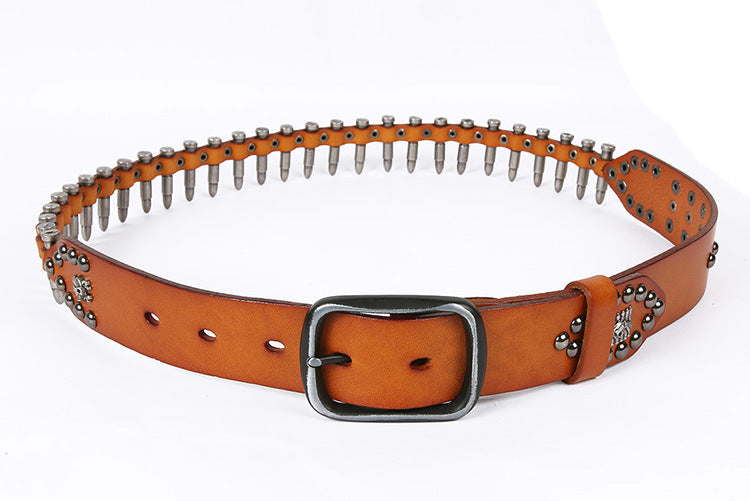 Western Leather Bullet Belt with Studded Punk