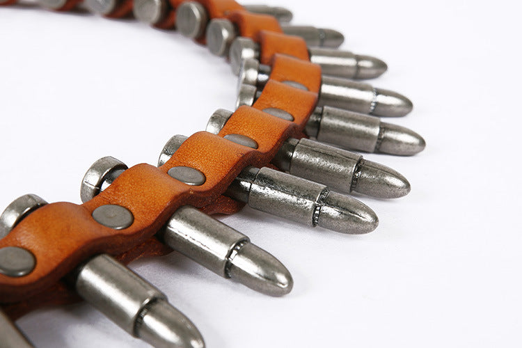 Western Leather Bullet Belt with Studded Punk