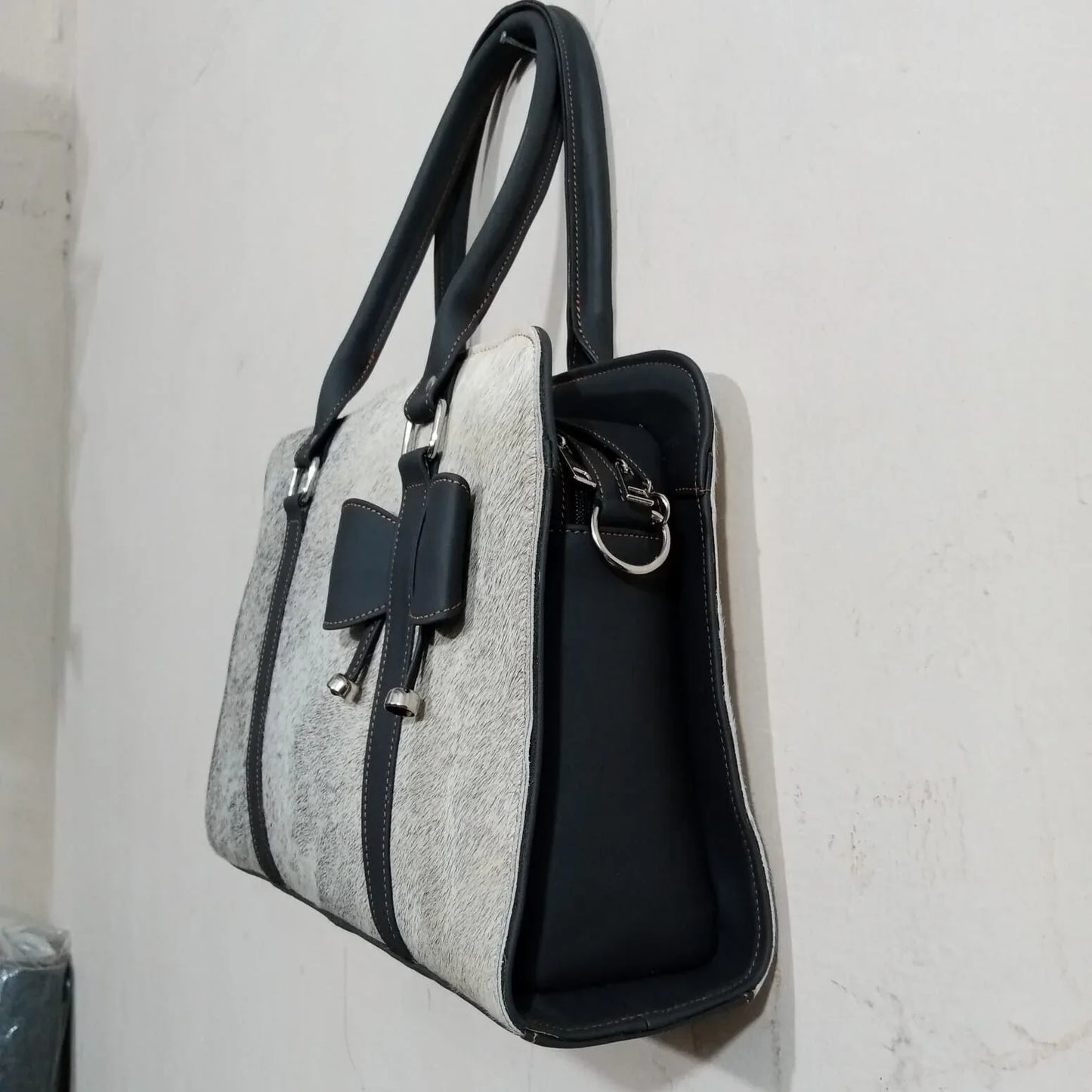 Natural Grey White Cowhide Bag