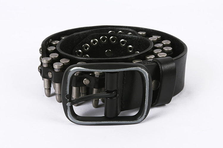 Western Leather Bullet Belt with Studded Punk