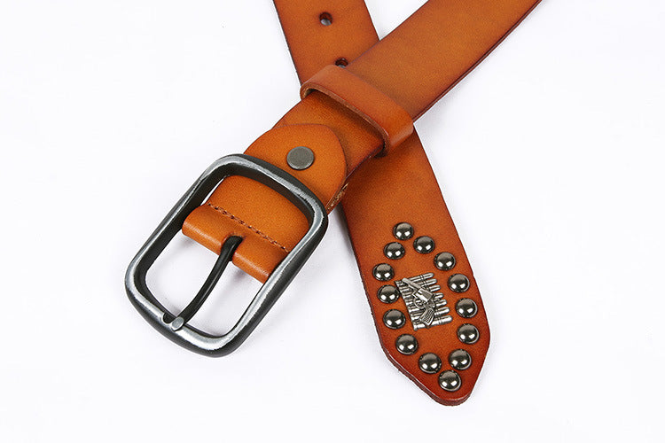 Western Leather Bullet Belt with Studded Punk