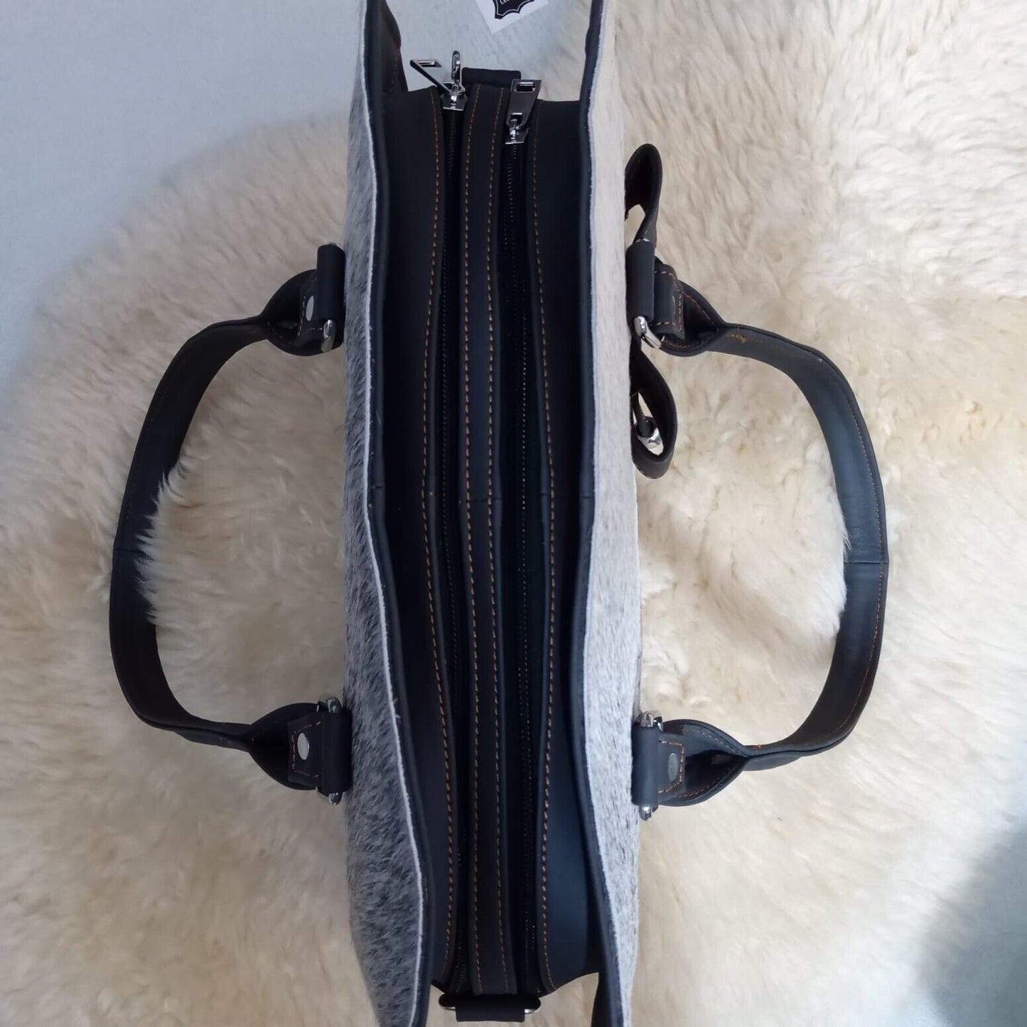Natural Grey White Cowhide Bag