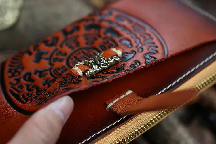 Tooled Leather Wallet with Japanese Dragon Design