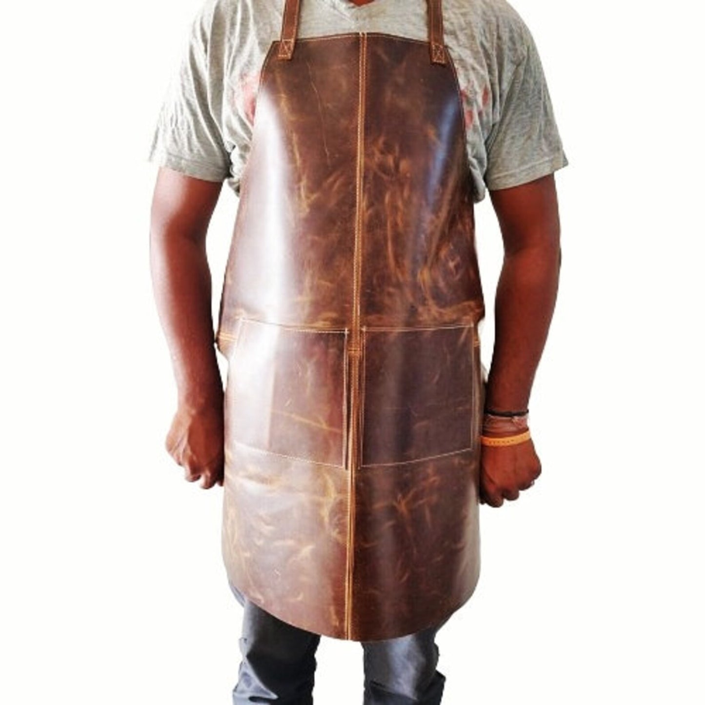 Genuine Leather Work Apron for Blacksmiths and Butchers with Tool Pockets