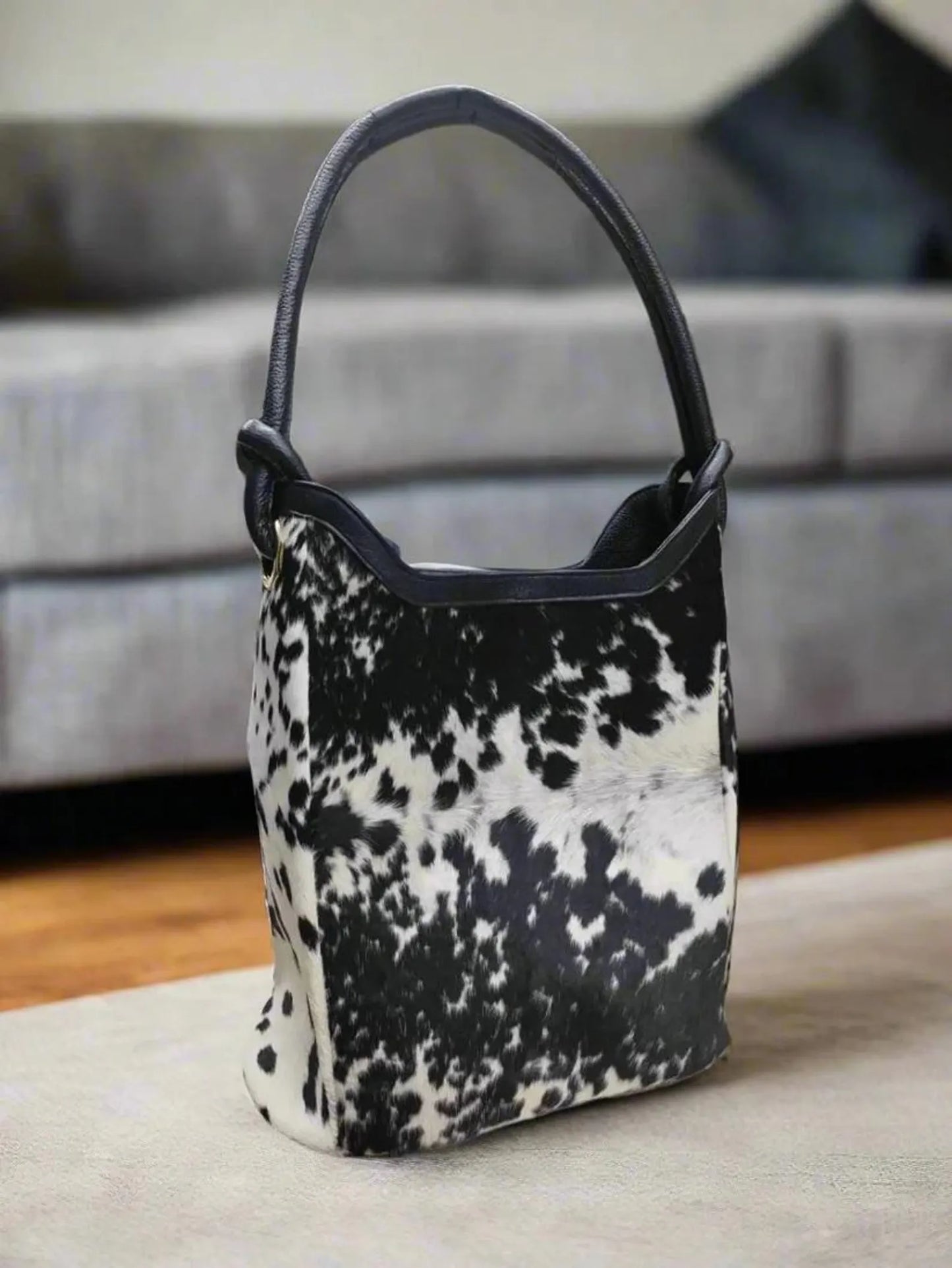 Western Cowhide Tote Bag in Black and White