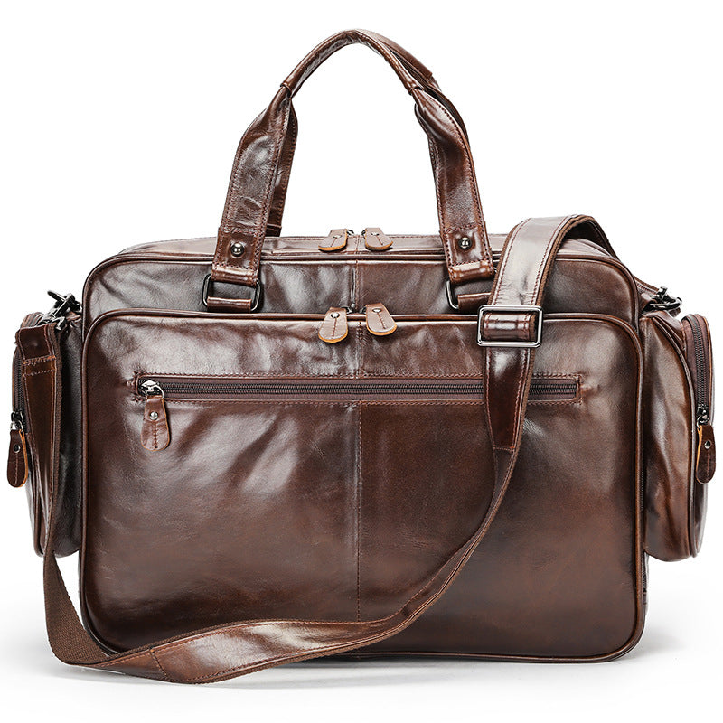 Brown Leather Duffle Bag with Laptop Compartment