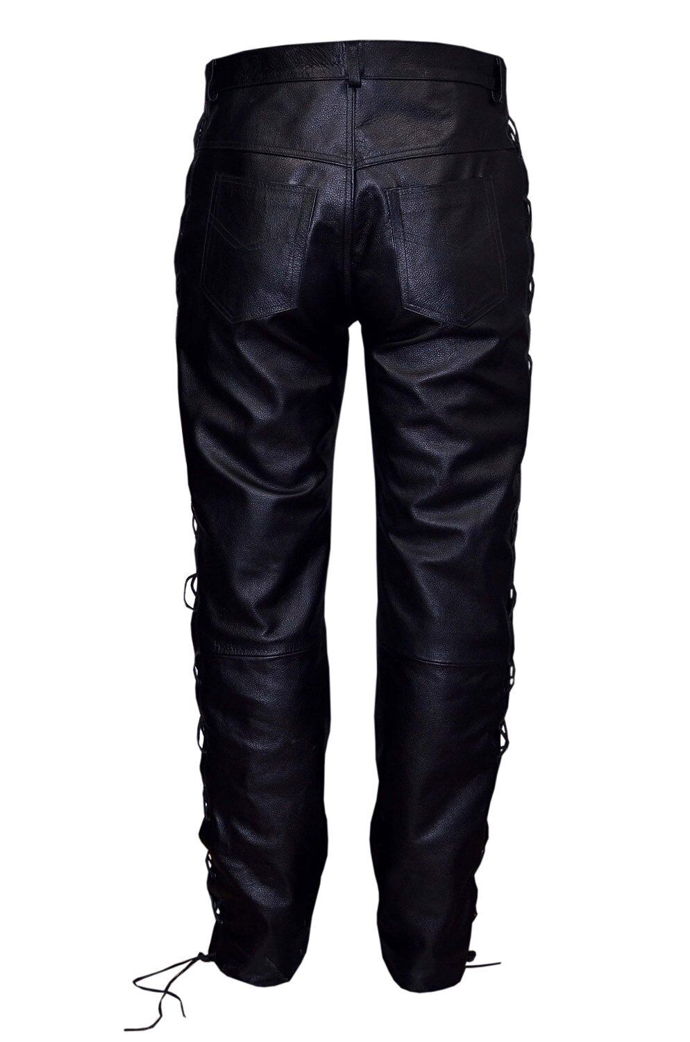 Real Leather Black Pants Laced