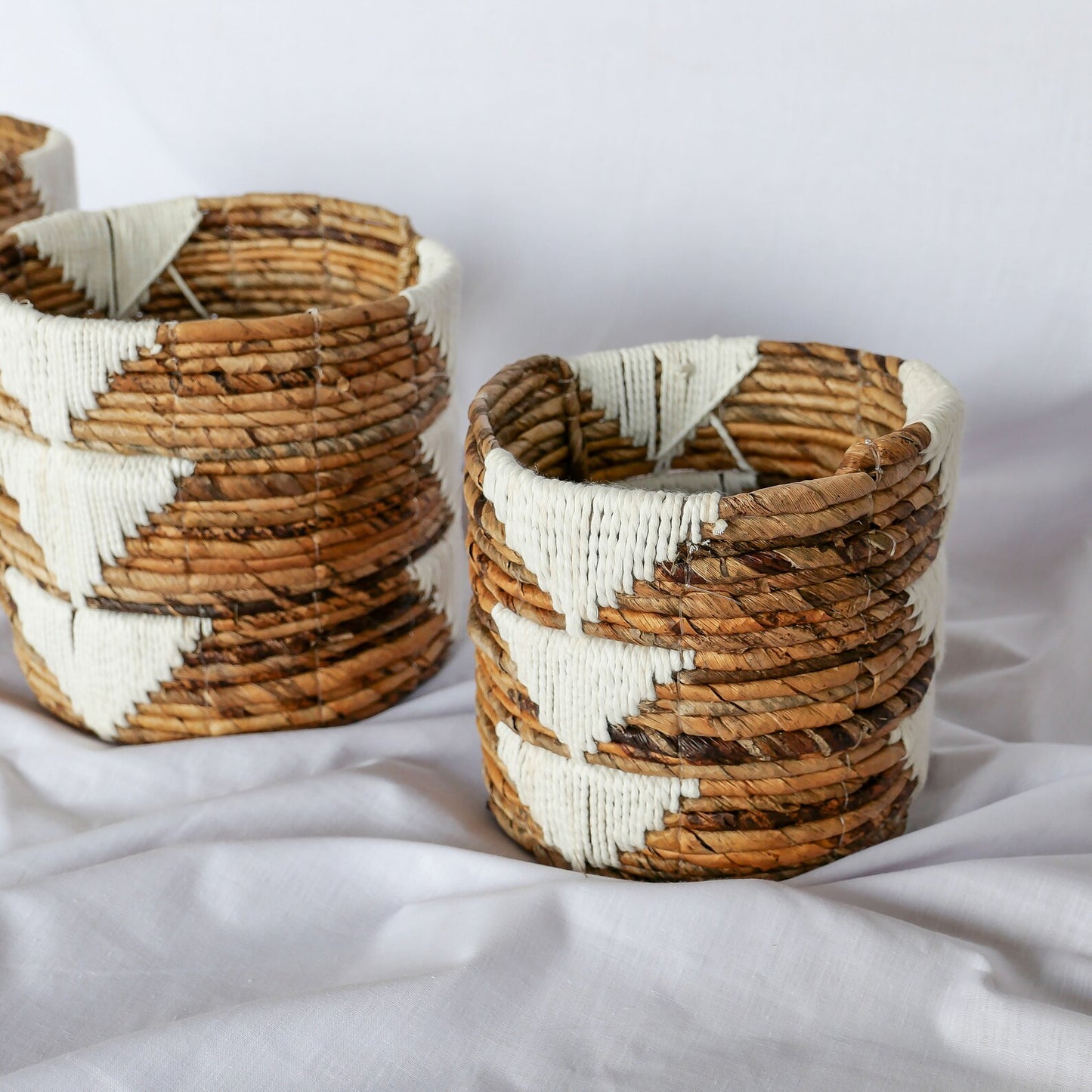 banana bark and white organic cotton macrame indoor planter