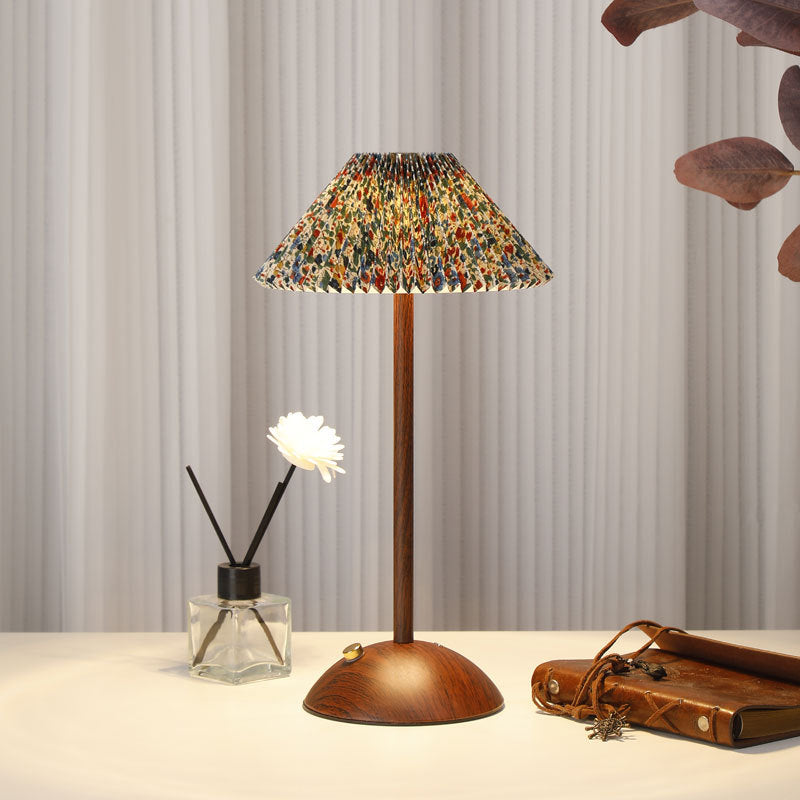 Rechargeable Retro Floral Table Lamp Walnut Base