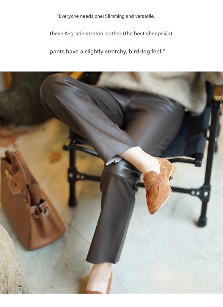 Women’s Brown Stretch Leather Pants High Waisted