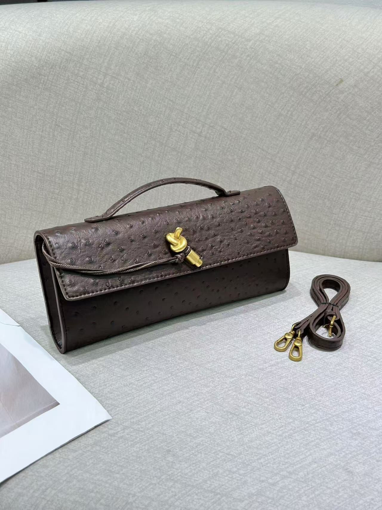 Women’s Genuine Leather Ostrich Pattern Clutch Crossbody