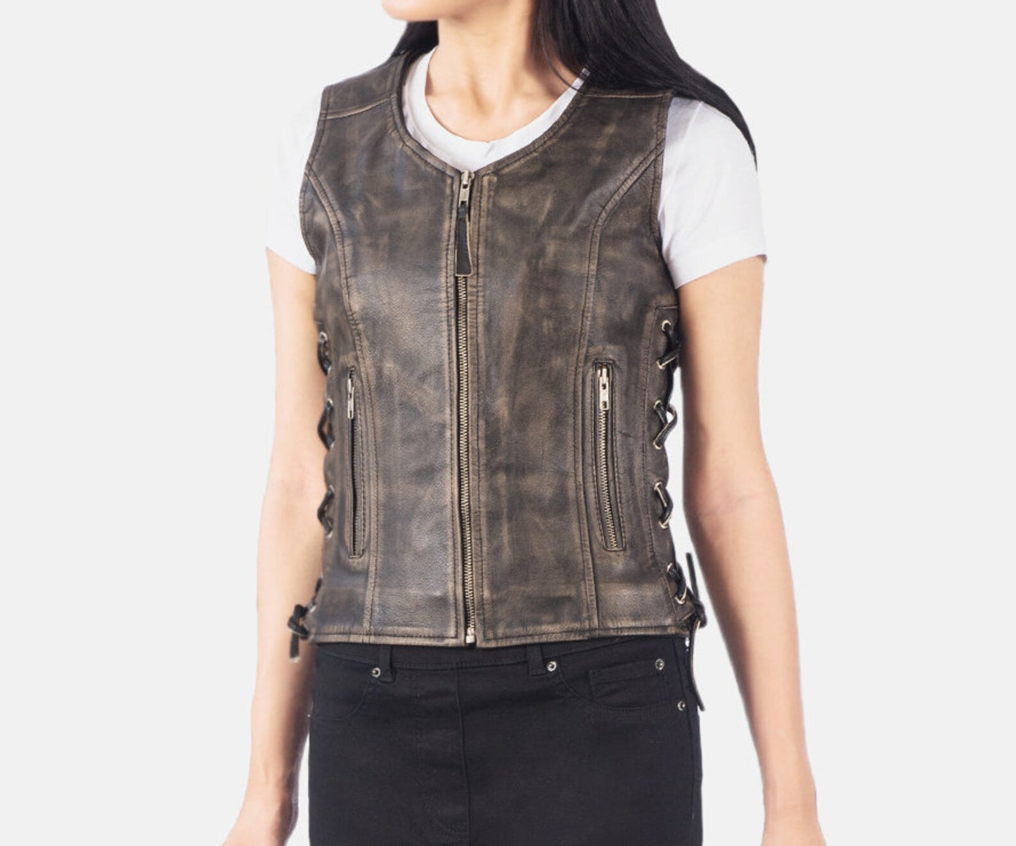 Distressed Original Leather Women Biker Vest