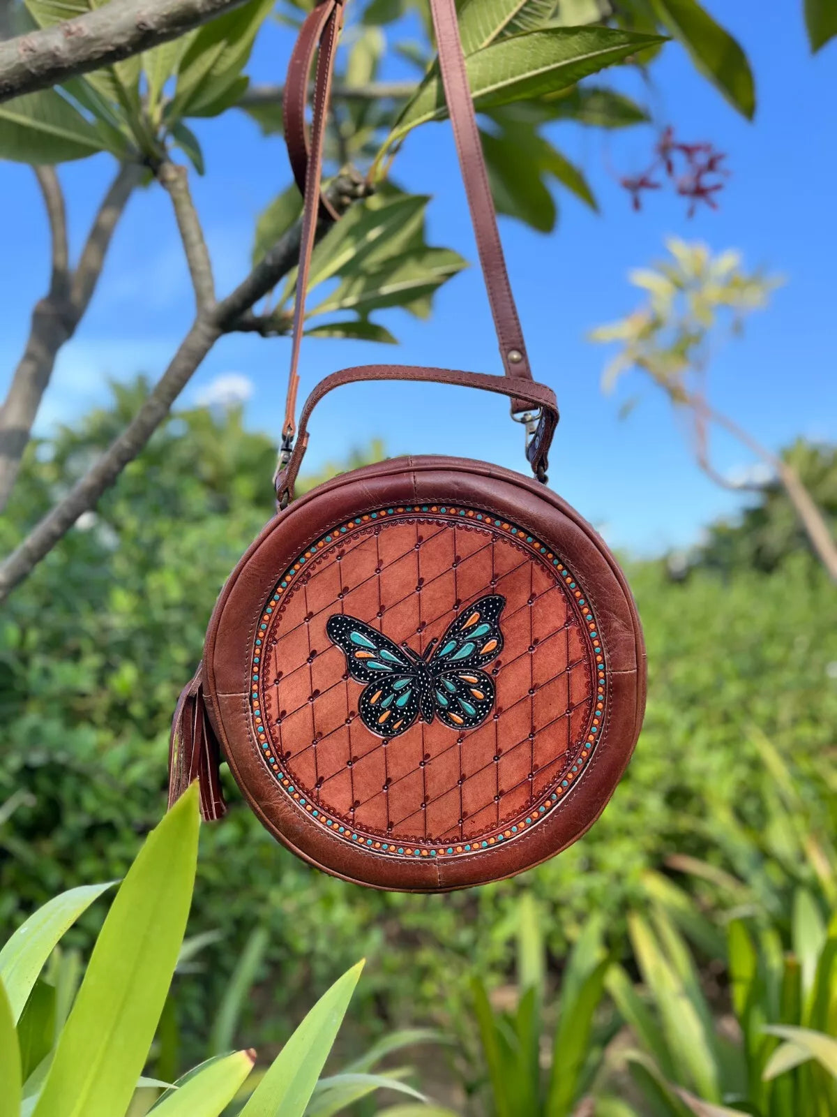 Hand Tooled Carving Leather Crossbody Bag