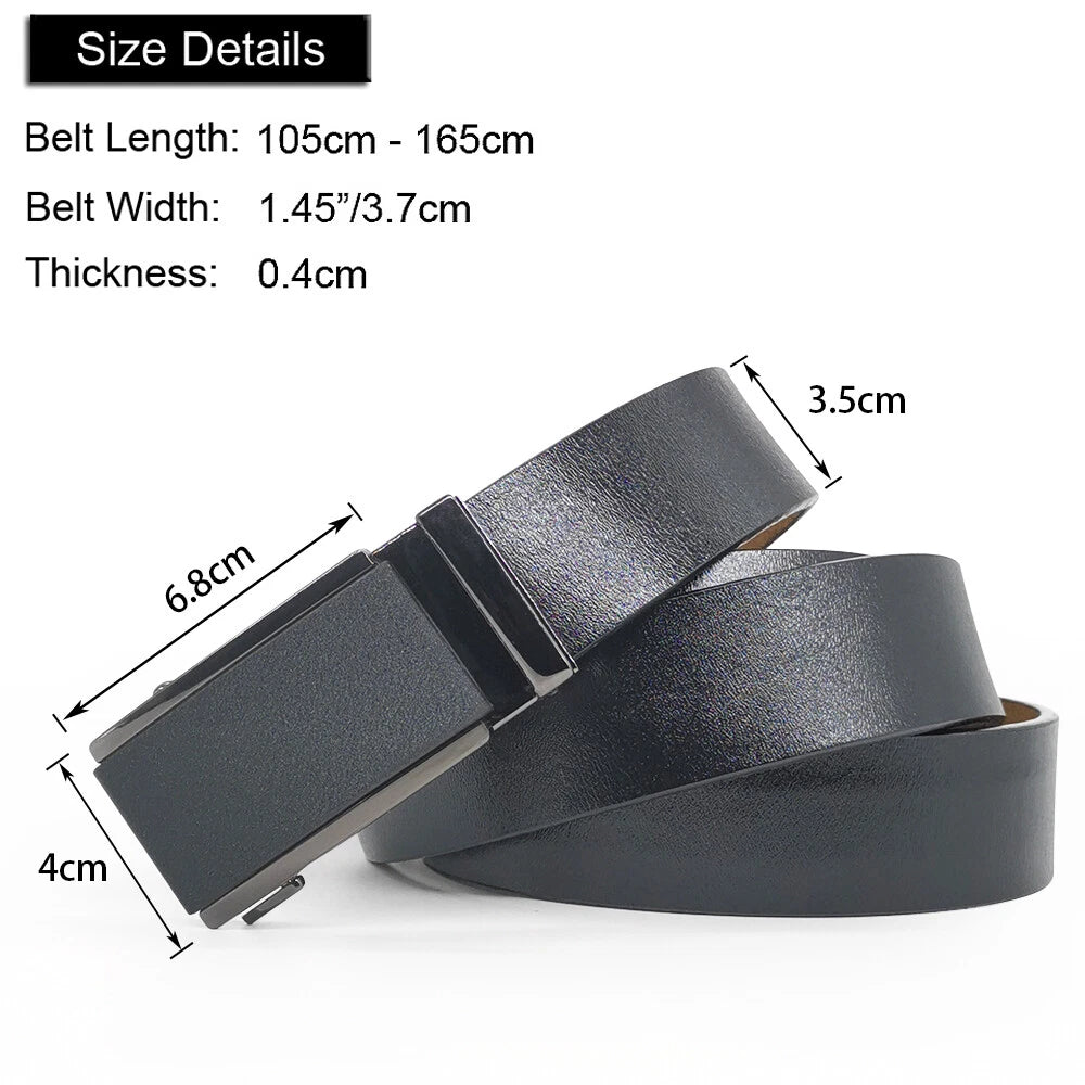 Sleek Black Genuine Leather Belt for Men Ratchet Buckle