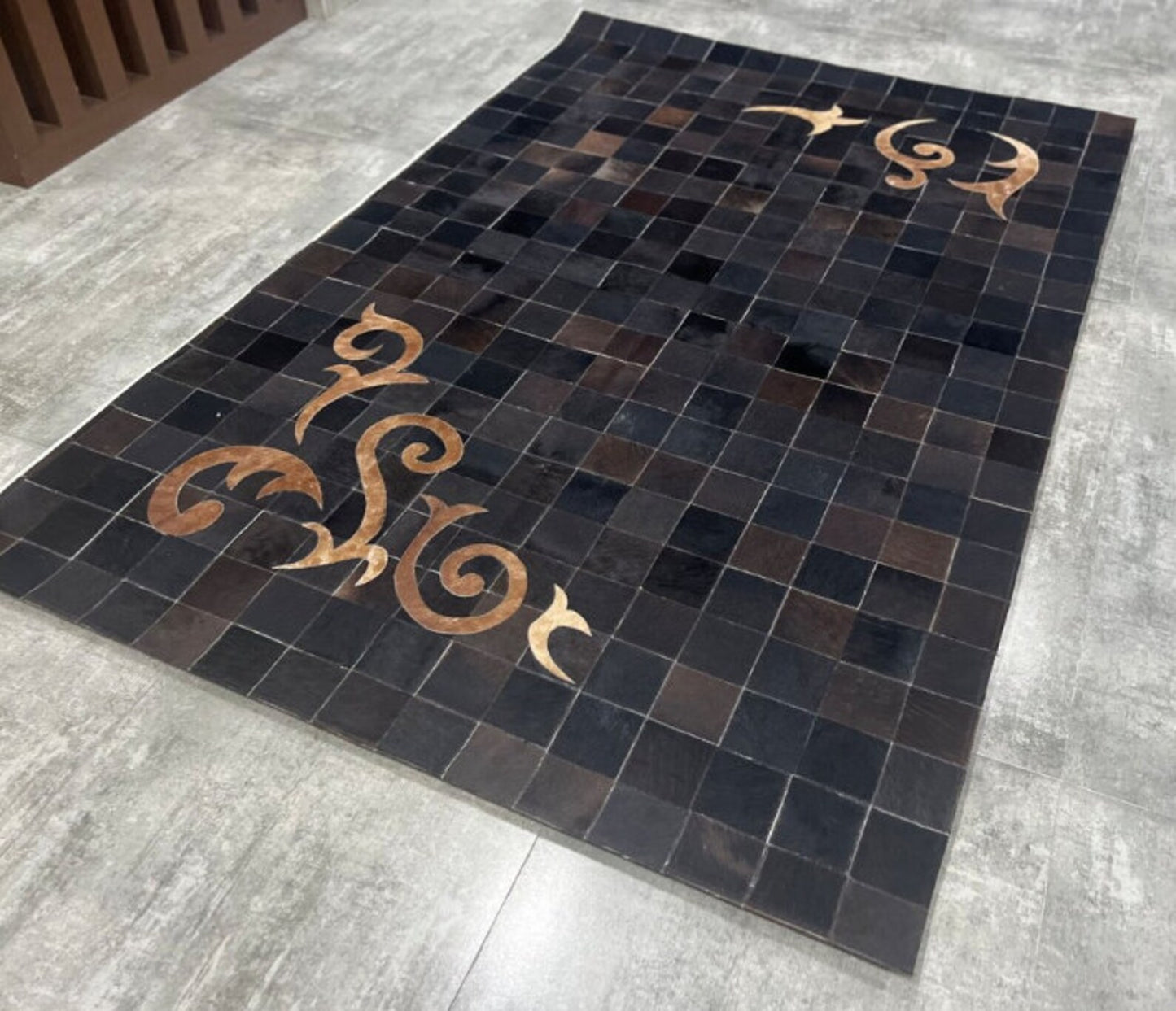 Genuine Cowhide And Leather Patchwork Rug
