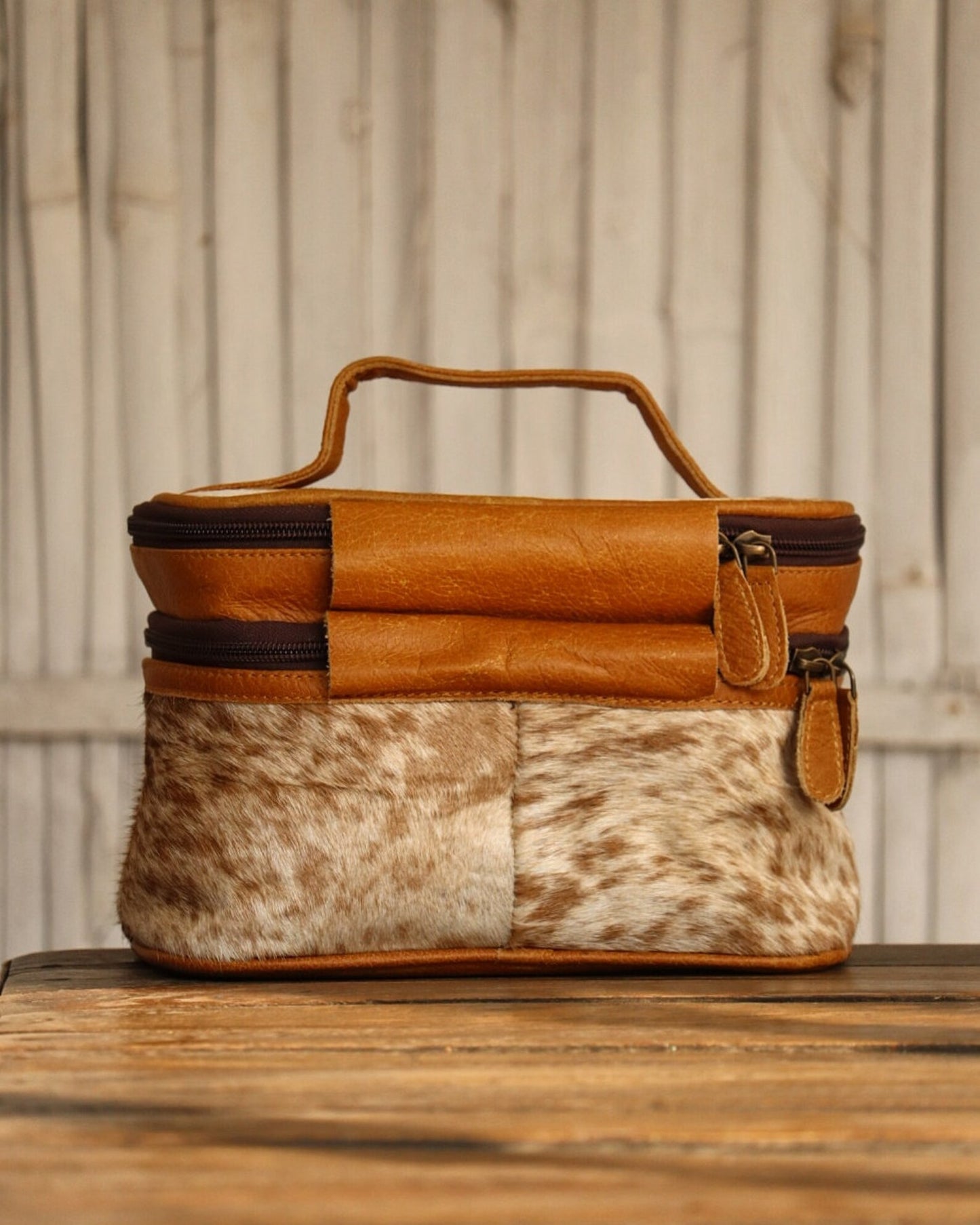 Cowhide vanity make up bag travel kit