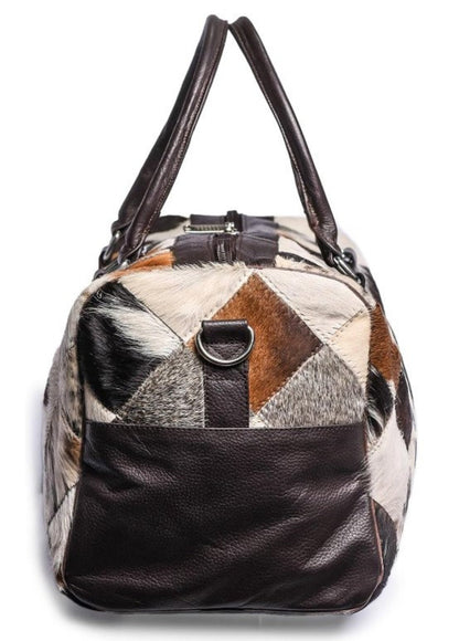 Patchwork Cow Skin Duffle Overnight Bag