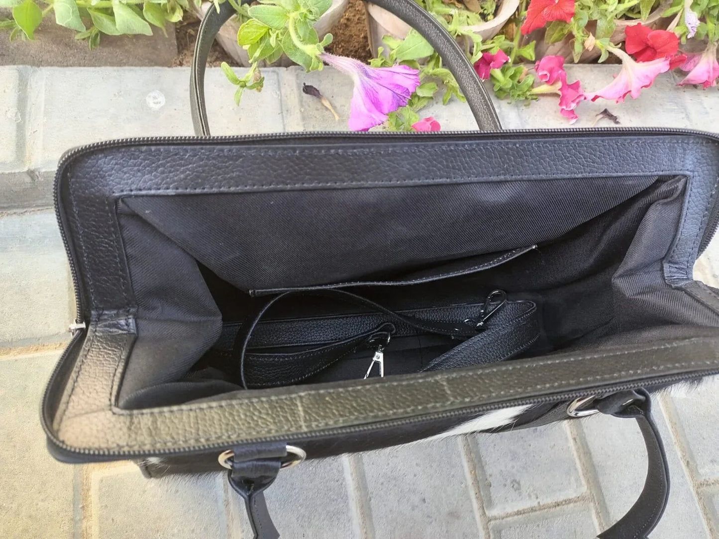 Black and White Cowhide Bag Real Cow Fur Leather