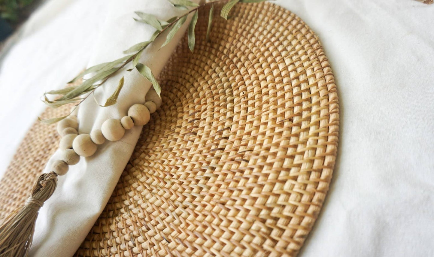 Farm house wooden bead napkin ring holder