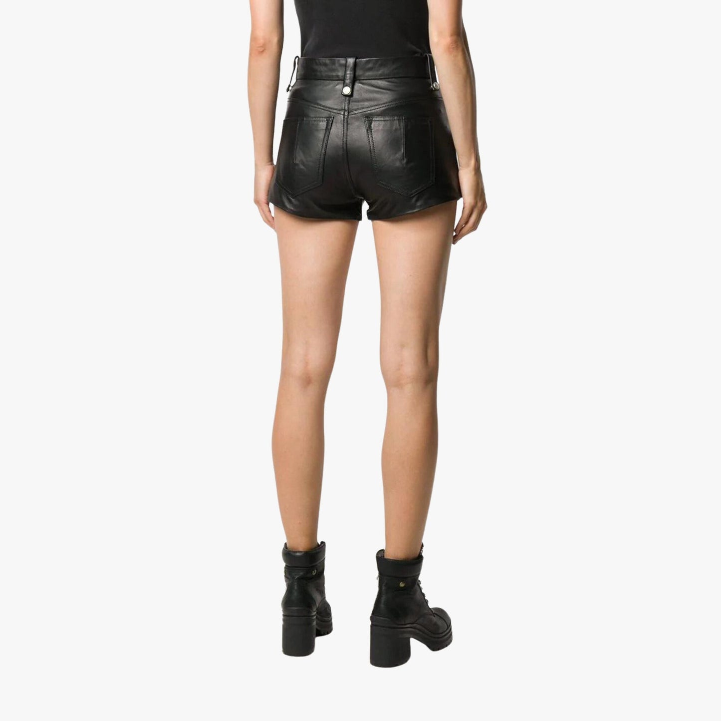 Handmade Lace up zip leather shorts