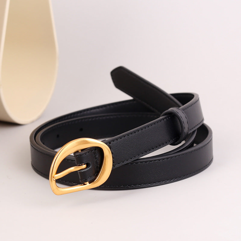thin leather women's belts with gold buckle