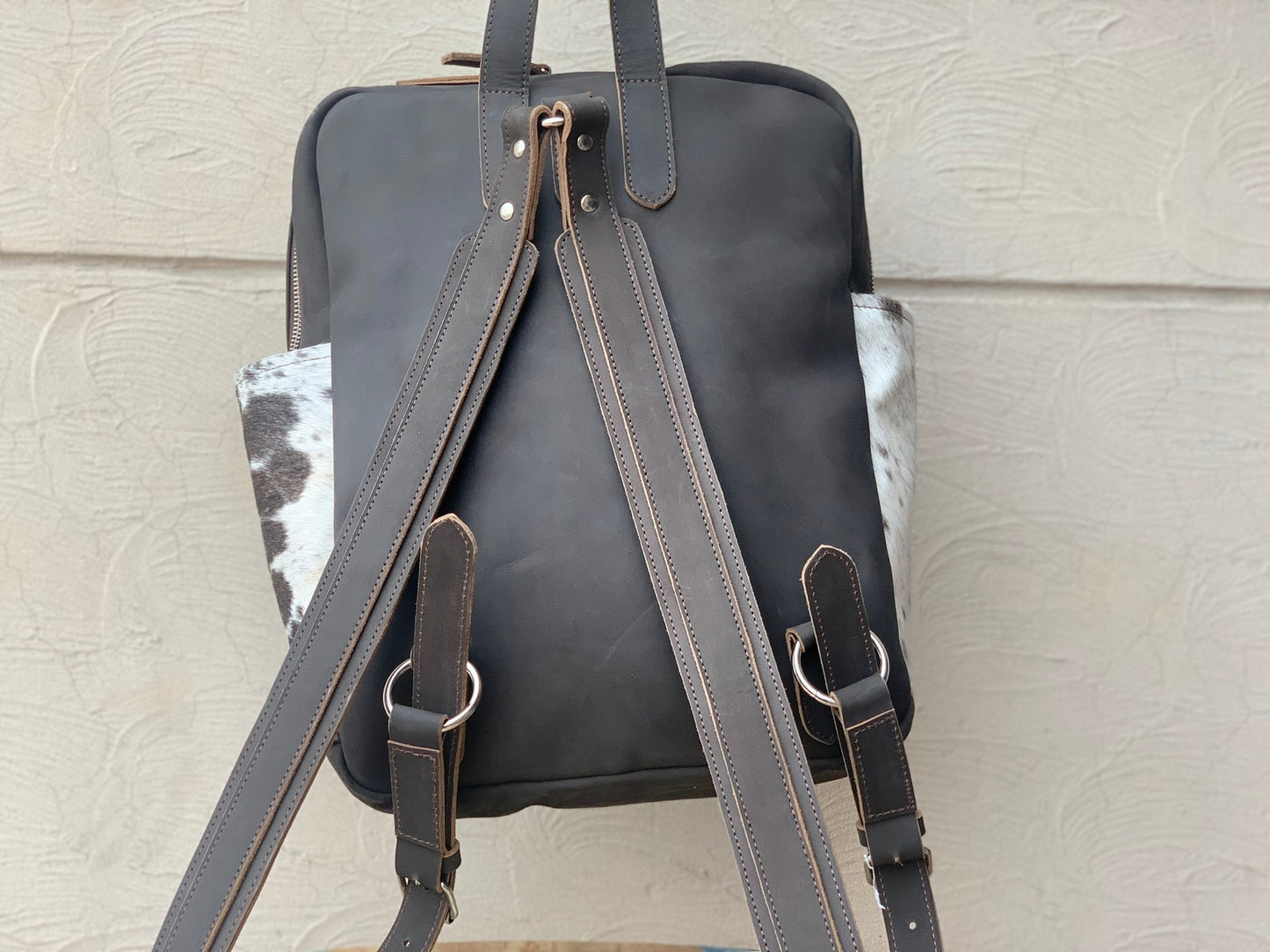 Dark Rustic Cowhide Backpack Purse