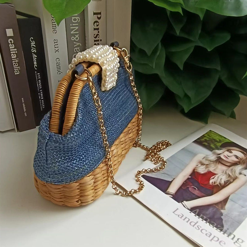 straw trendy pearl bag summer purse