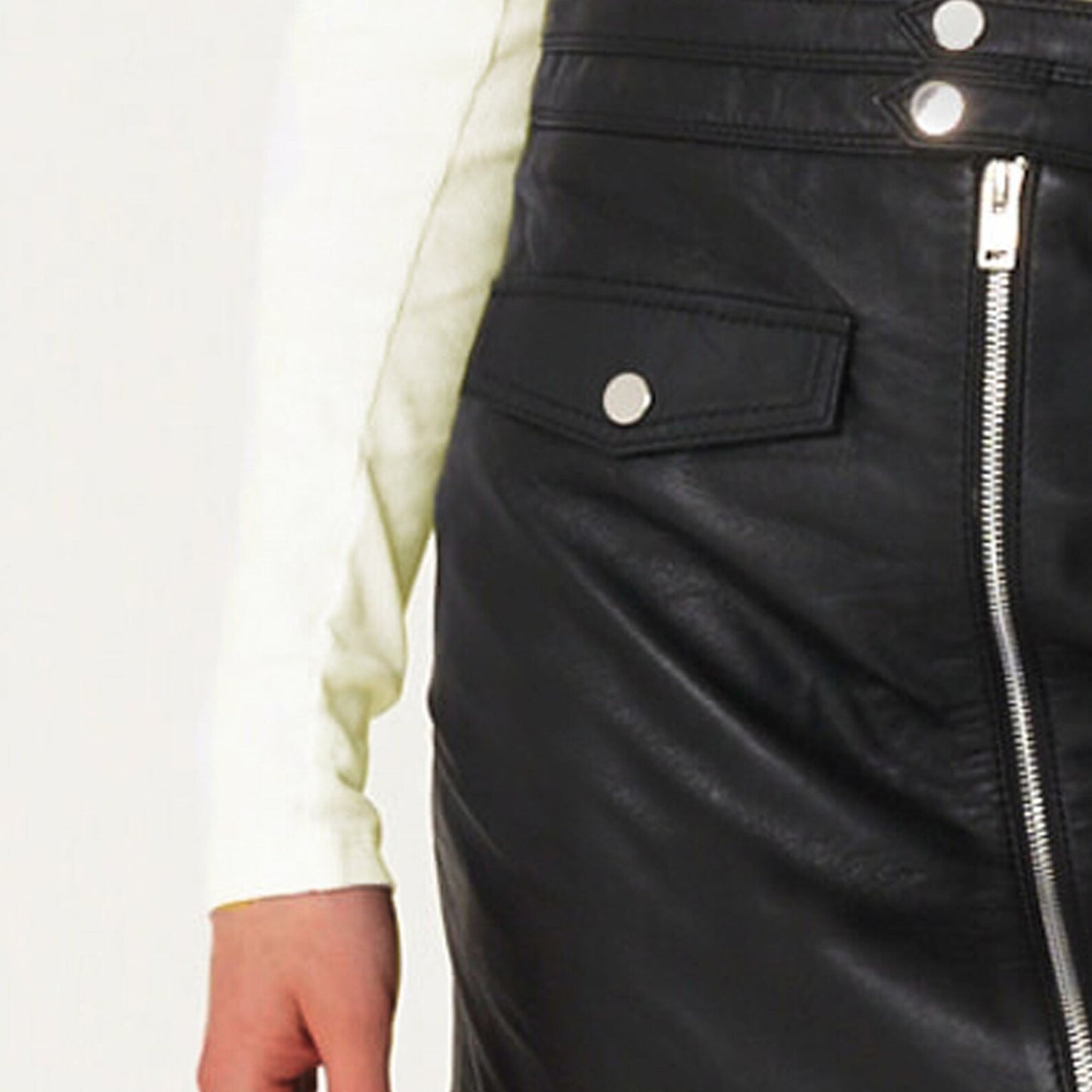 Genuine Women Leather Skirt with Front Zip