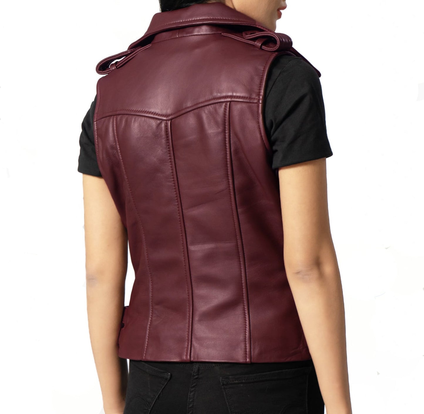 Burgundy Leather Vest for Women