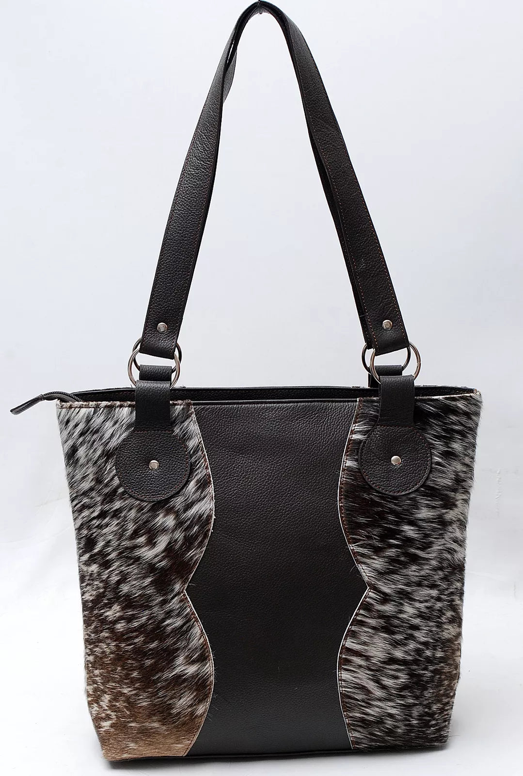Cowhide Tote Purse Speckled Black White
