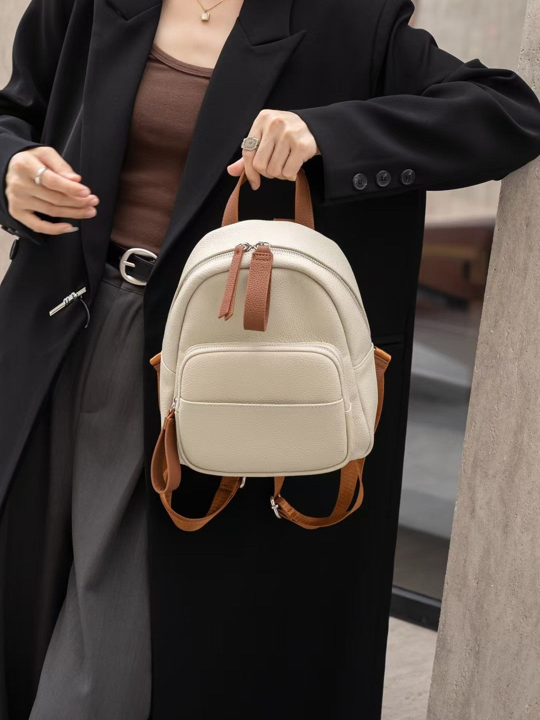 small leather backpack purse for women