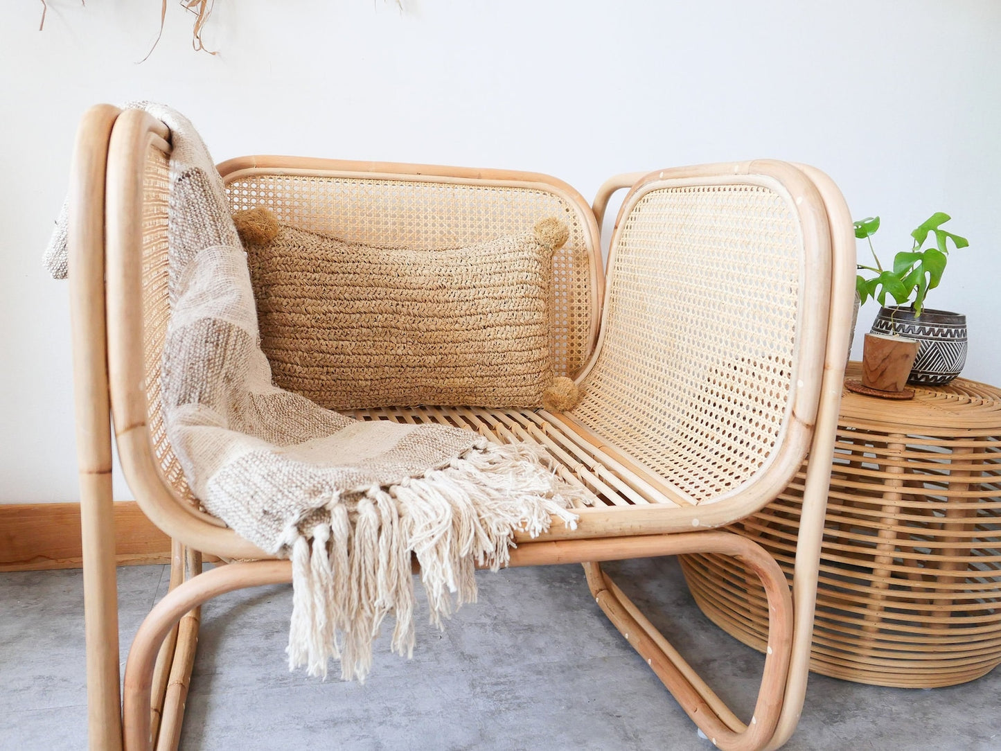 Cotton Linen Handmade lightweight fringed throw blanket