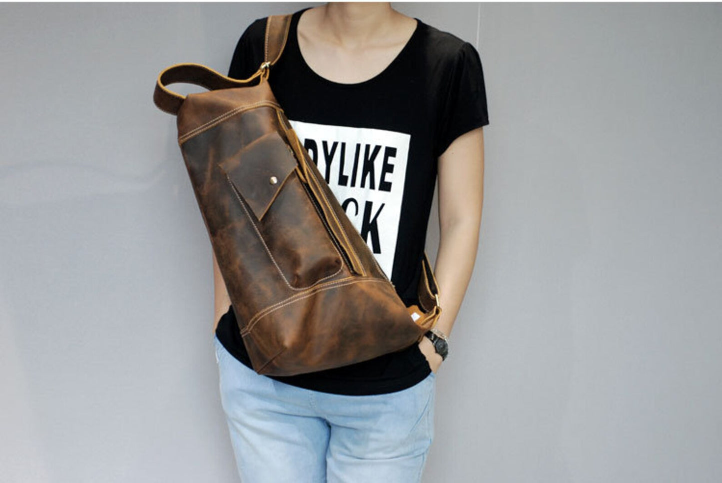 Brown Real Leather Backpack Bag Sling Style
