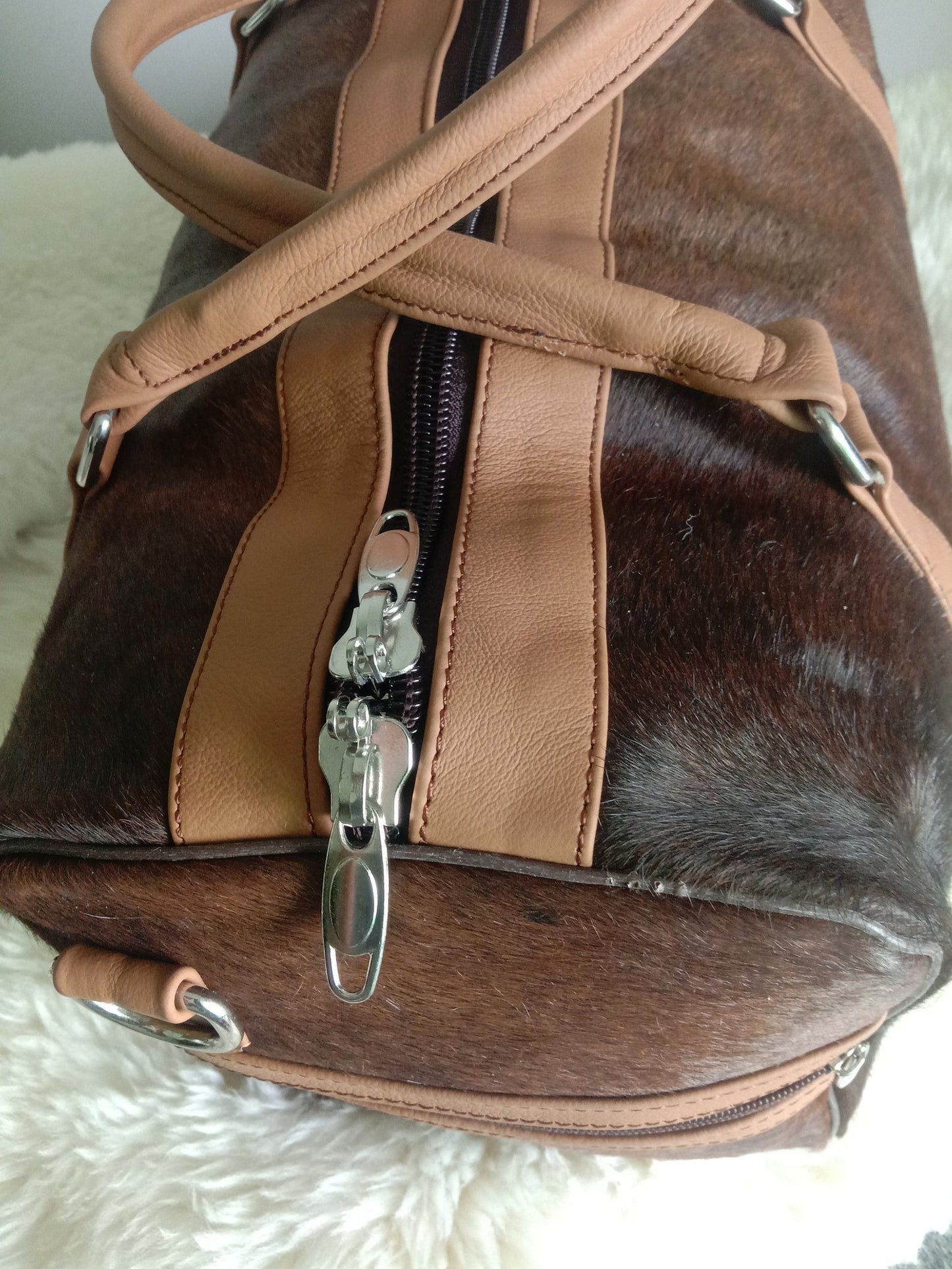 Solid Brown Cowhide Duffle bag