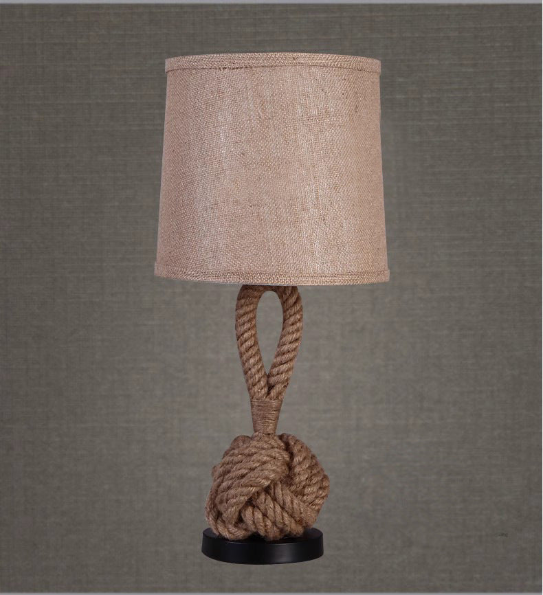 Handmade Rope Linen Table Lamp for Rustic Bedroom