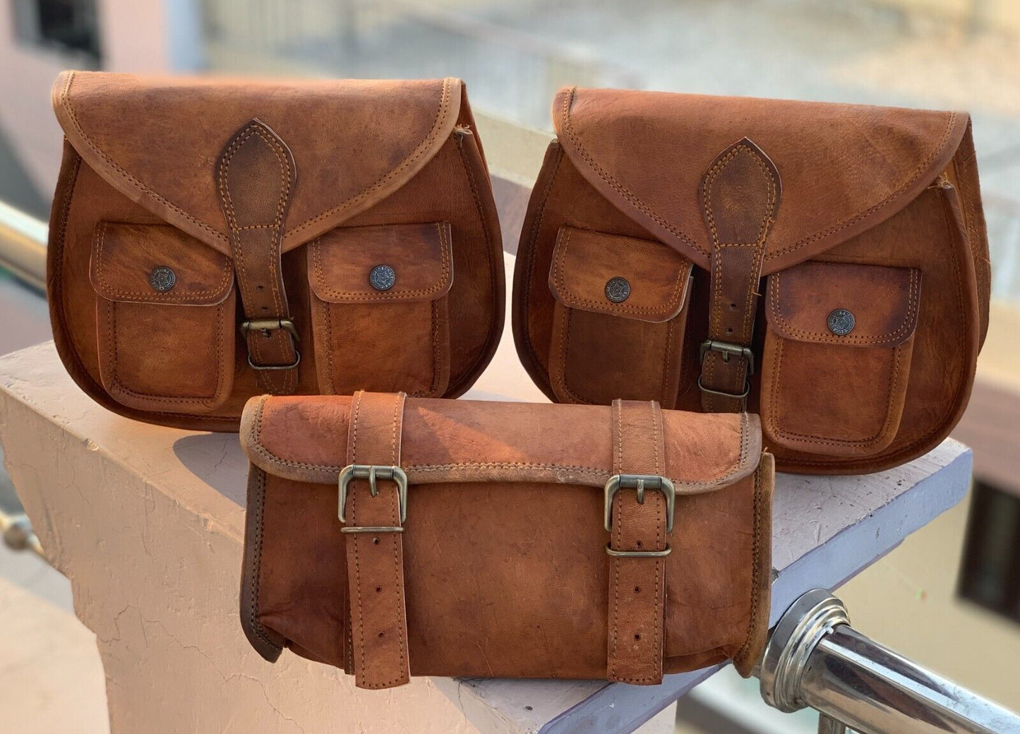 Leather Motorcycle Pouch Panniers