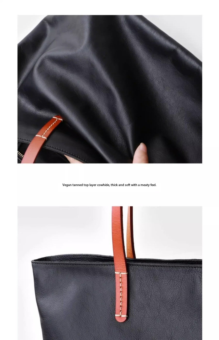 Women’s Genuine Leather Tote Bag With Contrast Handles
