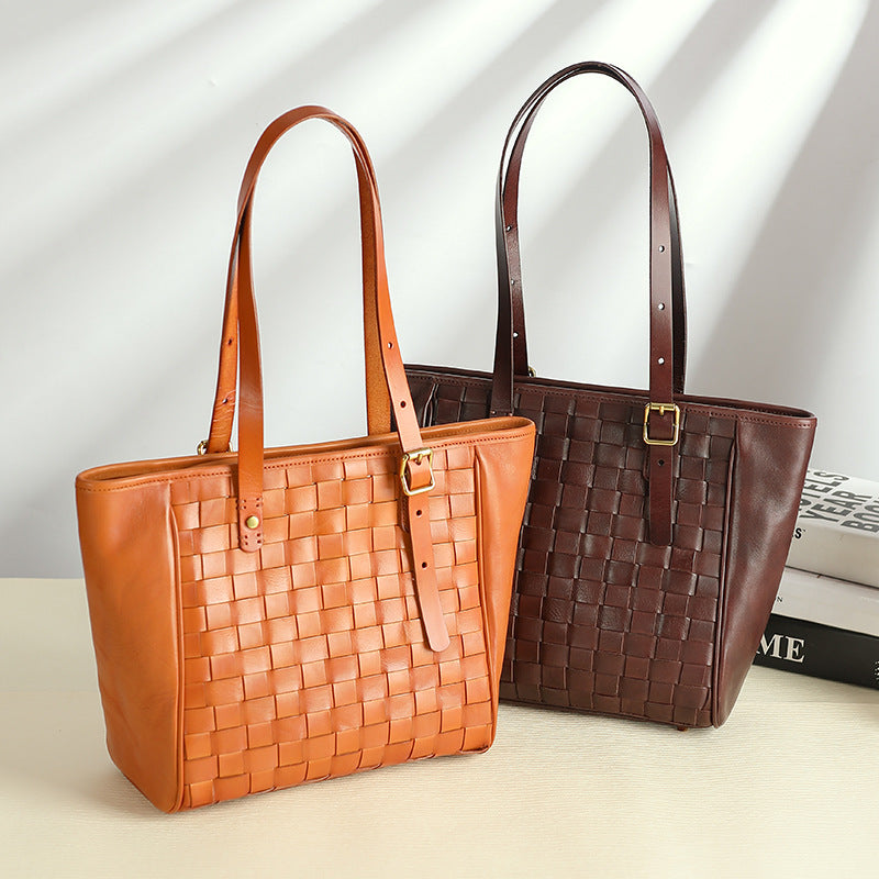 Woven Leather Tote Bag for Women Large Capacity