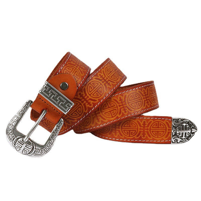 Men's Genuine Rodeo Leather Belt with Silver Buckle