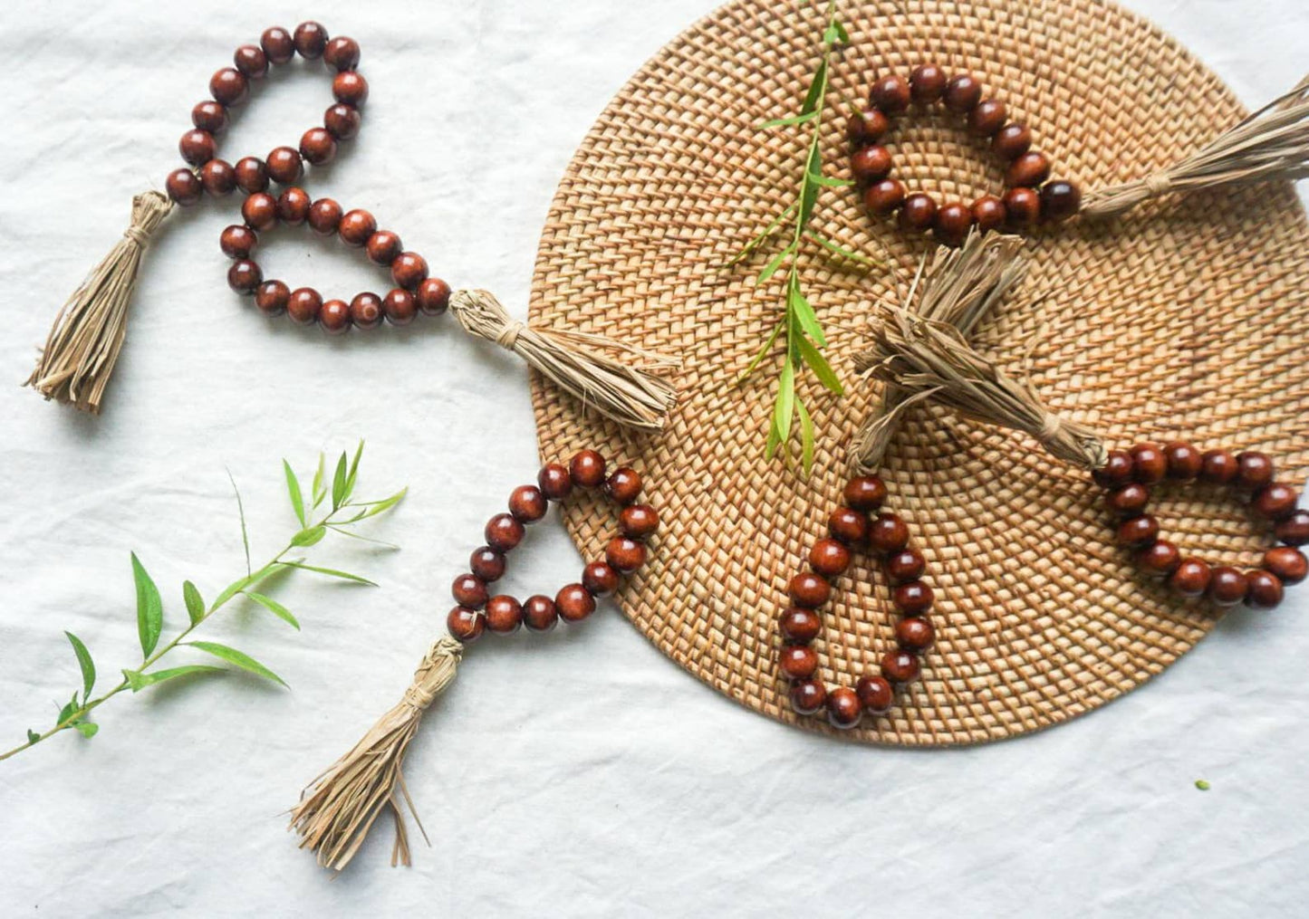 Wood Beaded Rustic Napkin Ring Holder