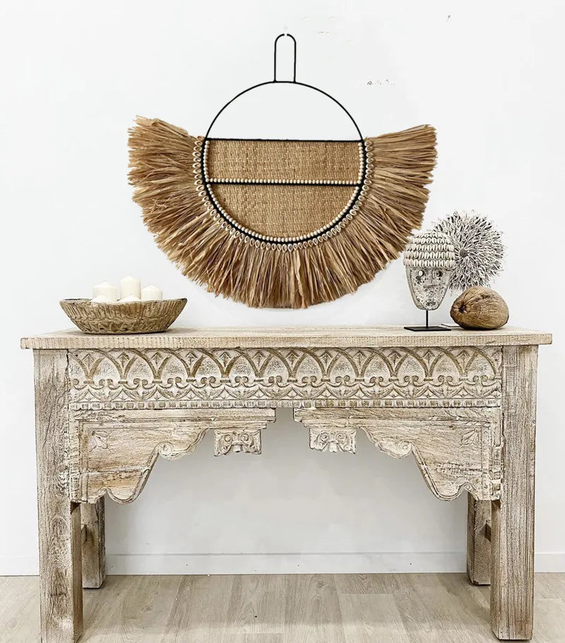 Raffia Wall Hanging Natural Grass Round Woven Tapestry