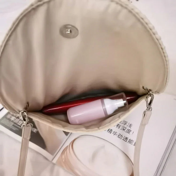 Braided Straw Crossbody Shell Bag