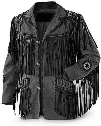 Men's Suede Jacket With Fringe And Bead Cowboy