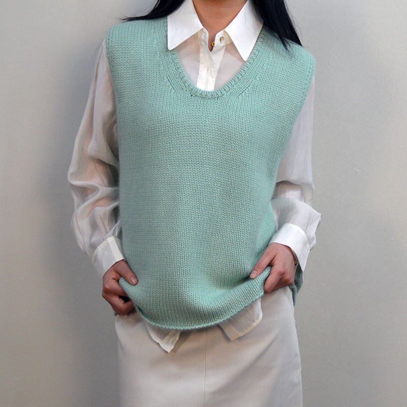 Mint Green Knitted Wool Vest with Silk
