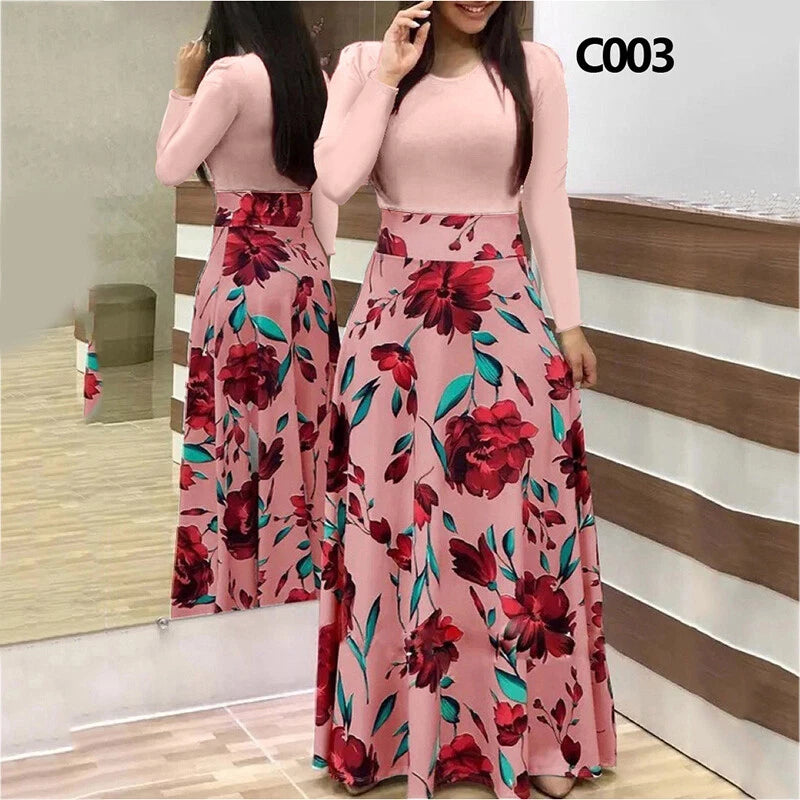 Boho Floral Long Sleeve Maxi Dress for Women