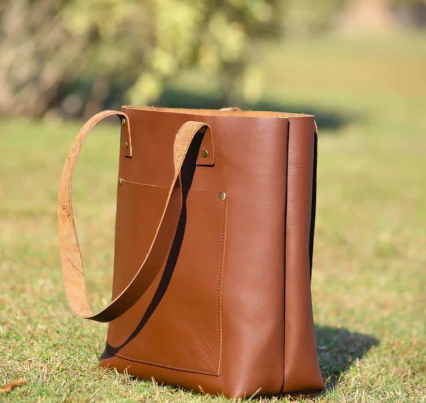 Chocolate Leather Tote Bag for Women