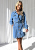 Women’s Denim Dress Long Sleeve Button Belted Jean Dress