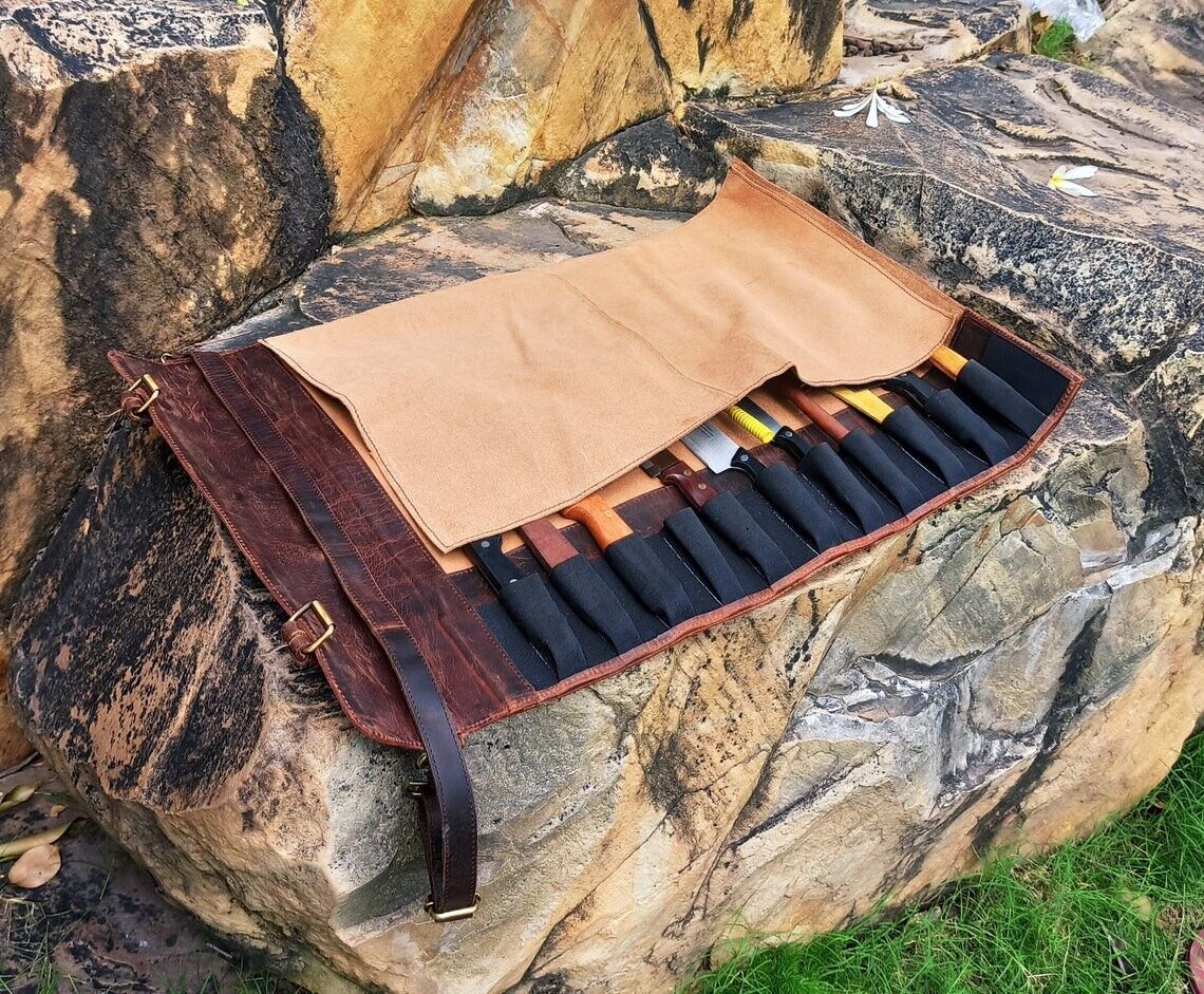 Travel Friendly Leather Storage Knife Roll